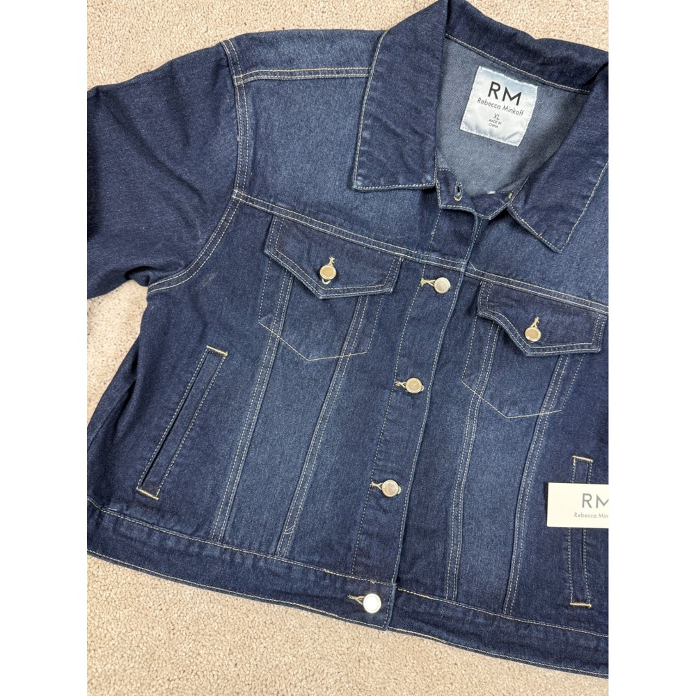 Rebecca Minkoff Womens Denim Jacket XL Dark Wash Rhinestone Cuffs RMD5002 NEW - Picture 5 of 12